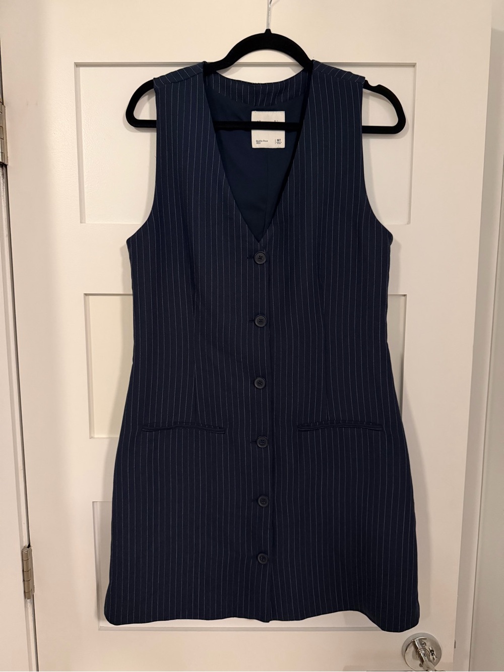 Abercrombie & Fitch Navy Pinstripe Button-Front Vest Dress